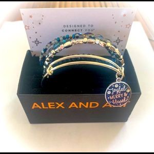 Brand New Set of 5 Alex & Ani “Joyful, Merry & Blessed” Bangle Bracelets
